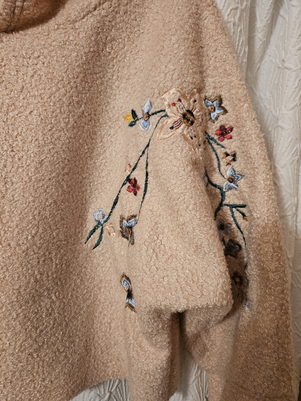 Embroidered Floral Sherpa Pullover - Blush - Picture 11 of 15